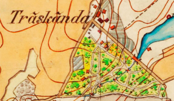 Kartta Träskändan alueesta 1886.